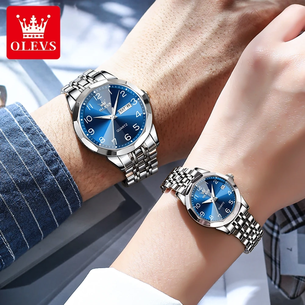 OLEVS 9970 oryginalna marka modowa zegarek kwarcowy dla par luksusowy zegarek ze stali nierdzewnej wodoodporny blask męski i damski zestaw upominkowy