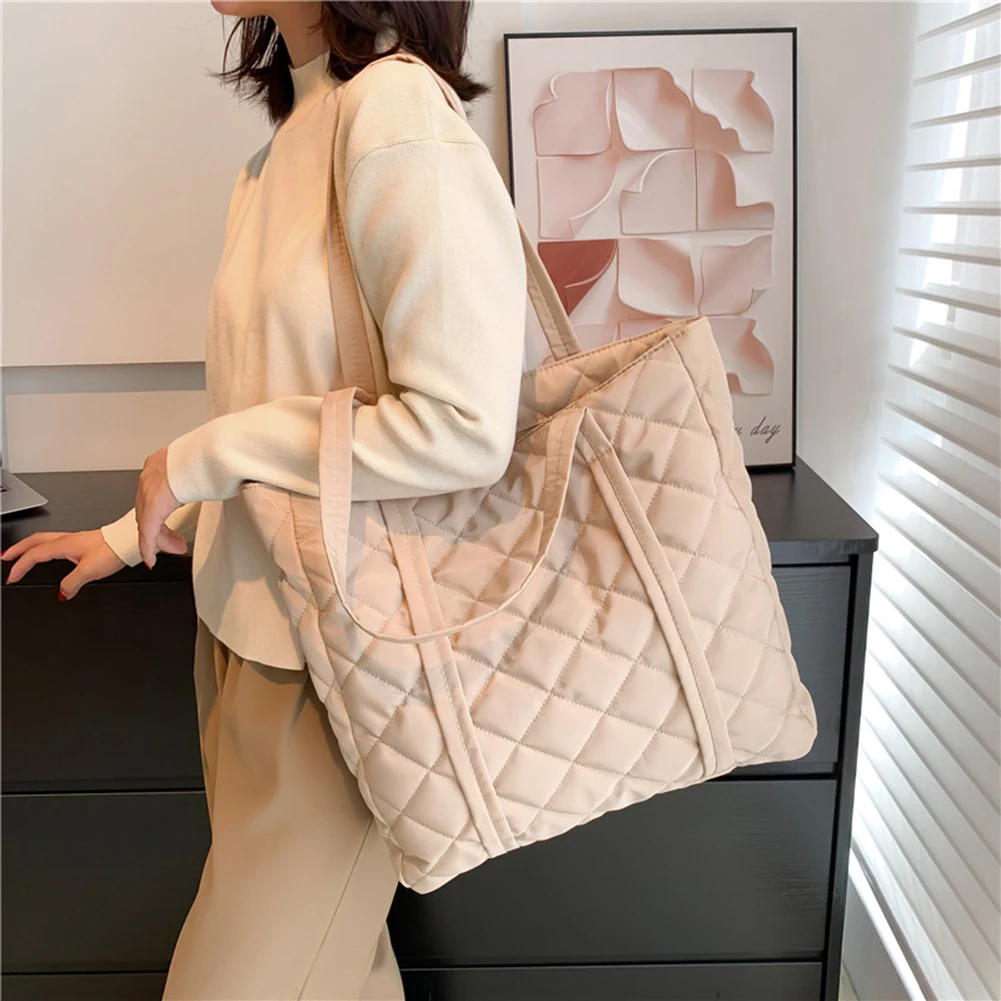 New Cotton Padded Shoulder Handbags Large Capacity Ladies Tote Rhombus  Pattern Shoulder Bags Ladies Satchel Bookbag Shopping Bag