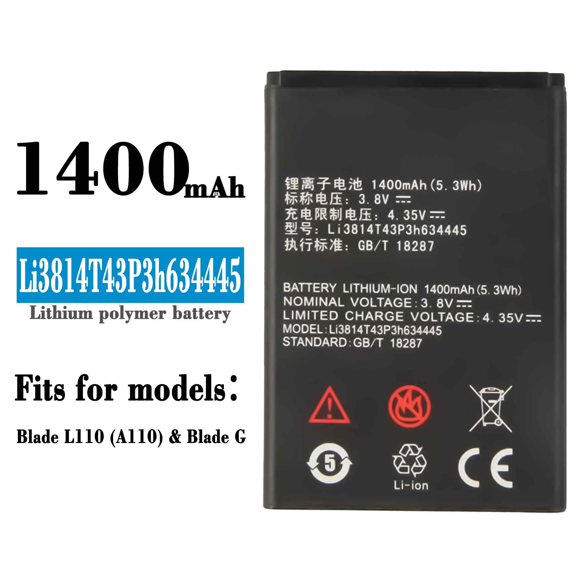

Original Li3814T43P3h634445 1400mAh Battery For ZTE Blade L110 A112 V815W Mobile Phone Batteries