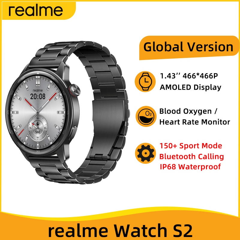 realme watch S2 SmartWatch 1.43'' AMOLED Display Blood Oxygen Sensor 20 Days Battery Life IP68 Waterproof Watch