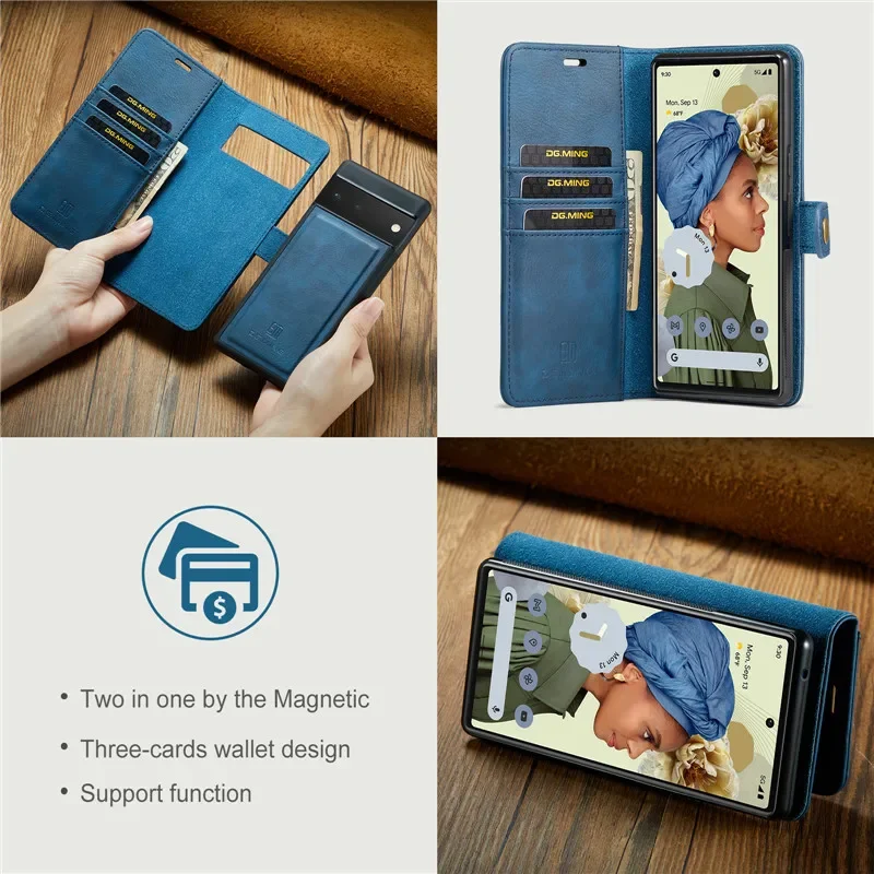 Leather Wallet Cover with Detachable Magnetic Case