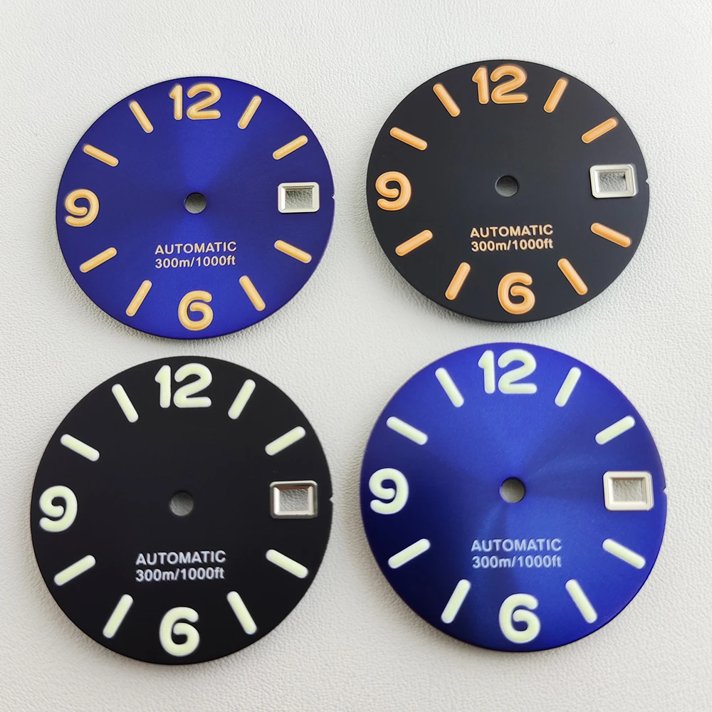 

Часы диаметром 28,5 мм, циферблат NH35, циферблат S, цифровые зеленые светящиеся часы, модифицированные детали для NH35/NH36/4R/7S механизм