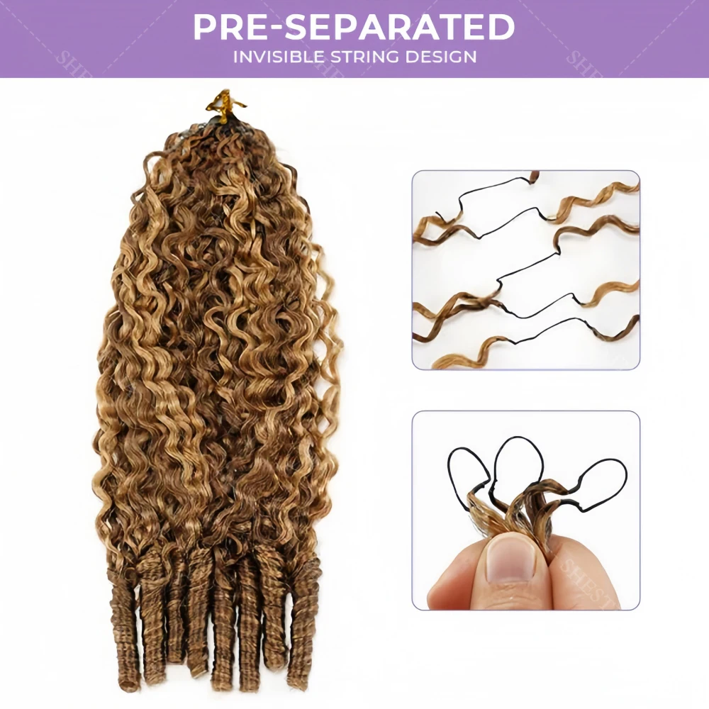 Burmese Curly Crochet Human Hair #P4/27 Blonde With Brown Colored Highlight Omber Miracle Knots Feather Crochet Bulk Human Hair 5