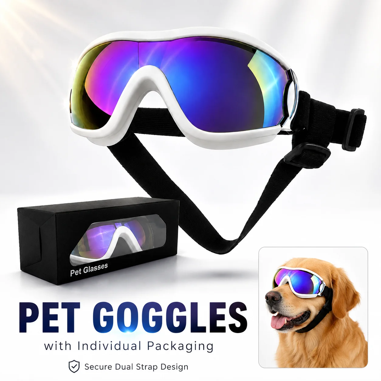 UV Protective Dog Goggles with Dual Strap & Individual Packaging - Ideal Outdoor Travel Photo Props