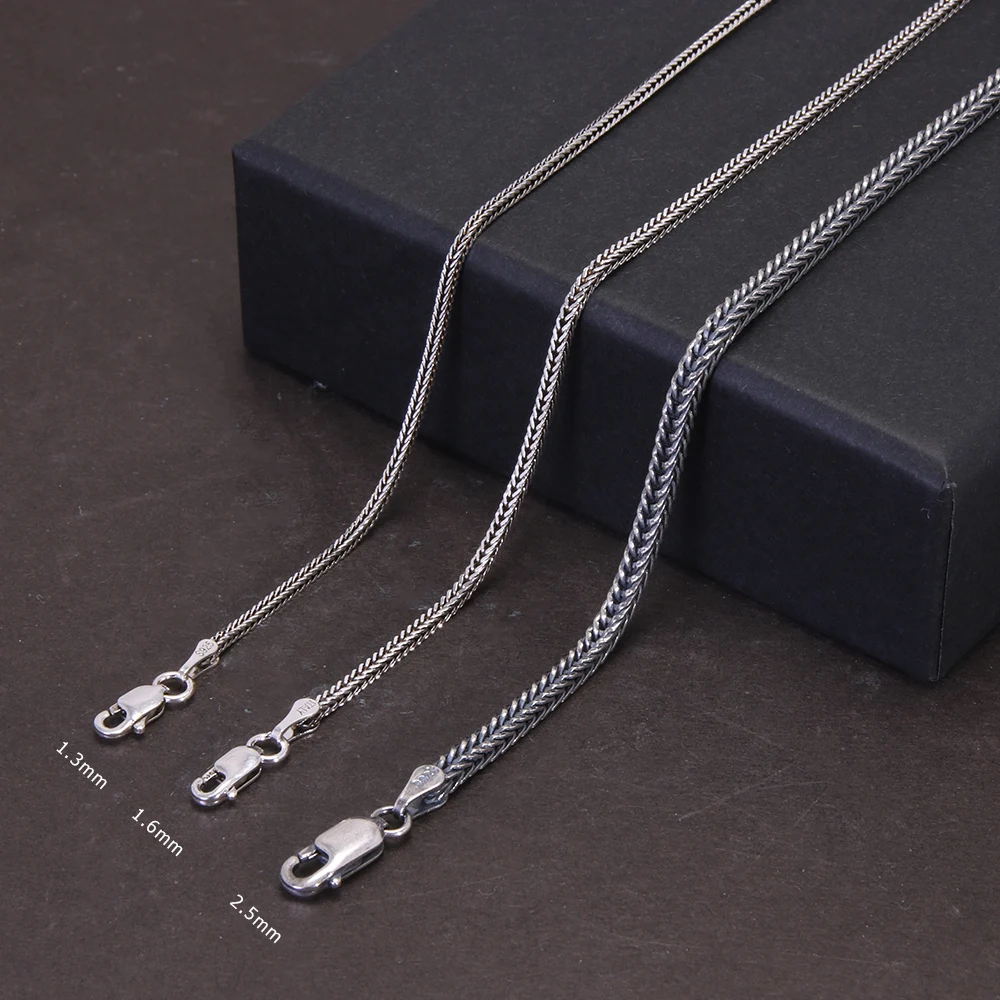 Silver Necklace 925 Sterling Silver Necklace Chain Women And Men Vintage Foxtail 1.6mm Retro Solid Thai Silver Italy Fine Jewelry