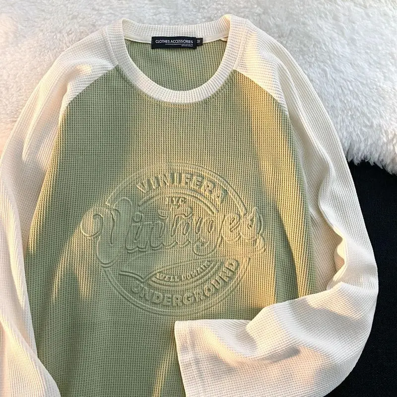 

2022Simple Stitching Personality Lover Shirt Long-sleeved T-shirt Men Women Extra Large Size Academy Vintage Niche Aesthetic Top