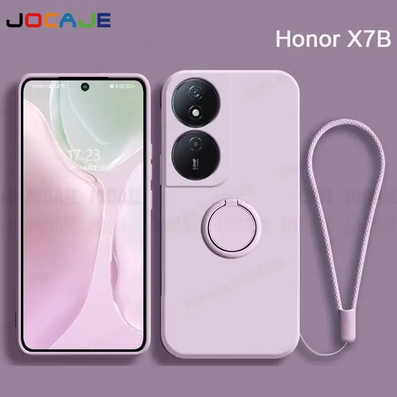 Liquid Silicone Case with Ring Stand Holder and Lanyard - Soft Protective Cover