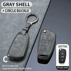 Premium Alloy Leather Car Key Case Cover - Sleek and Durable Design (Grey Set 1)