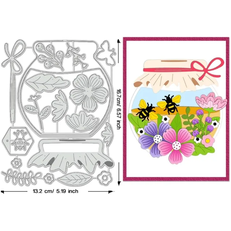 Honigglas-Stanzformen, Honigtopf-Schablonen, Biene, Blume, dekorative Prägeschablonen für Scrapbooking, Fotoalbum, Grußkarte