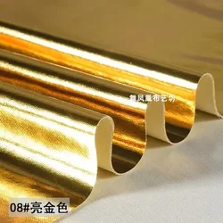 Premium Shiny Stretch Faux Leather Fabric by the Meter for Fashion Sewing & Design (Bright Gold 08)