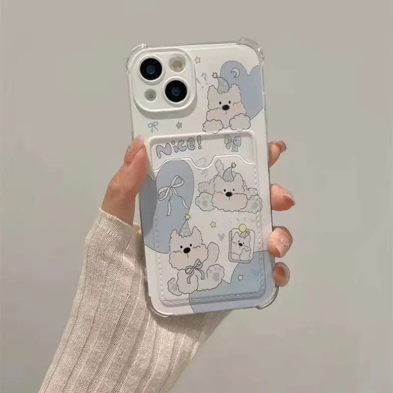 Adorable Pet-Themed Soft Clear Phone Case with Photo Card Wallet Cover