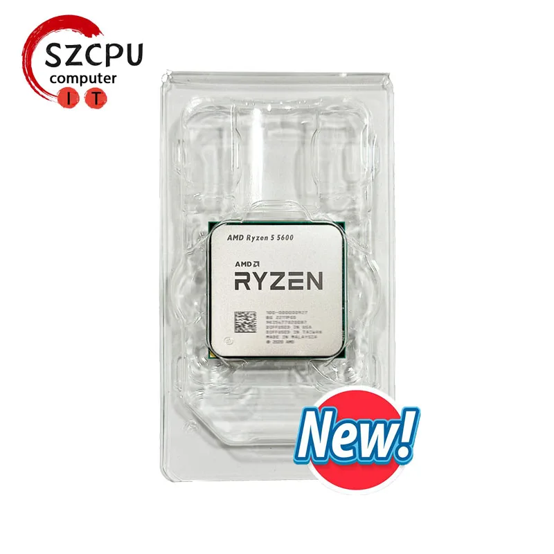 thumbnail image 1 of AMD Ryzen 5 5600 R5 5600 3.5 GHz CPU de 6 núcleos y 12 subprocesos 7NM L3=32M 100-000000927 Socket AM4 Nuevo y sin disipador, 1 of 4