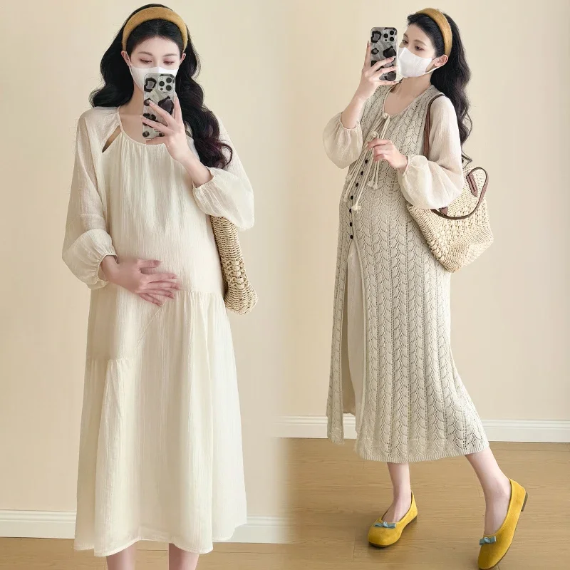 Spring New Design Sweet Style Maternity Dress Long DressTwo-Piece Set