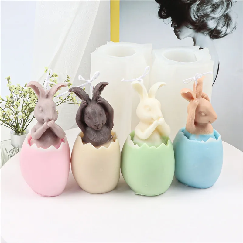 

Cute Easter Eggshell Rabbit Candle Silicone Mold DIY Handmade Aroma Candle Soap Resin Plaster Chocolate Baking Mould Home Decor
