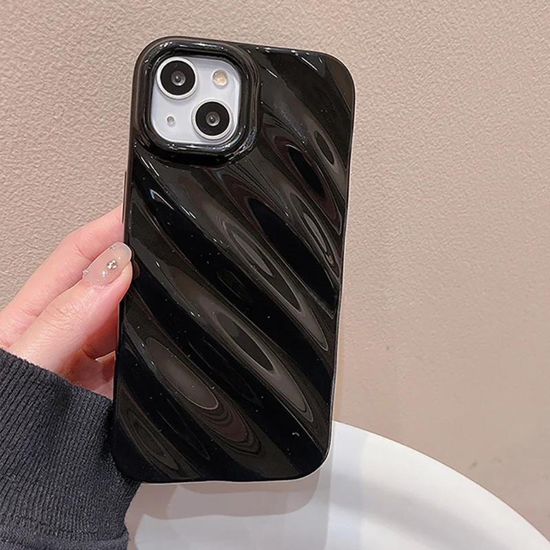Japan Korea Ins Solid Color Wave Pleat Phone Case For Apple iPhone