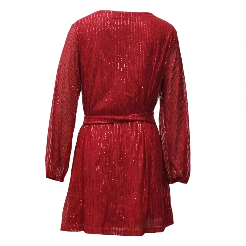 

Sequin Dress Sequin Mini Dress for Women Solid Color Waist Long Sleeve Crew Neck Loose Short Dress for Holiday Party 3 Years