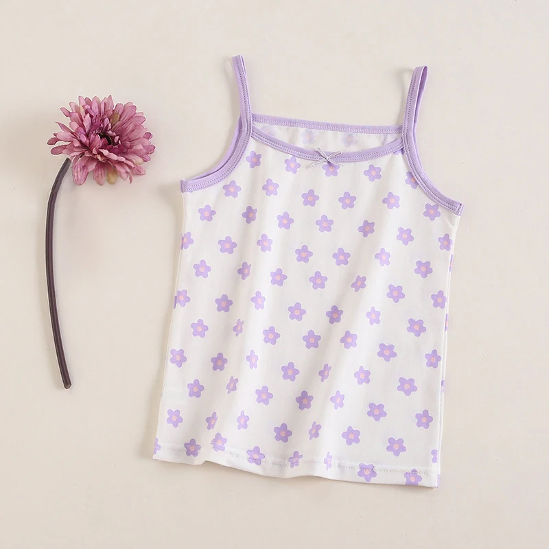 Summer New Children's Vest Girls' Tank Top Floral Prints Strap Breathable Pure Cotton Round Neck Sleeveless Children's Clothing
