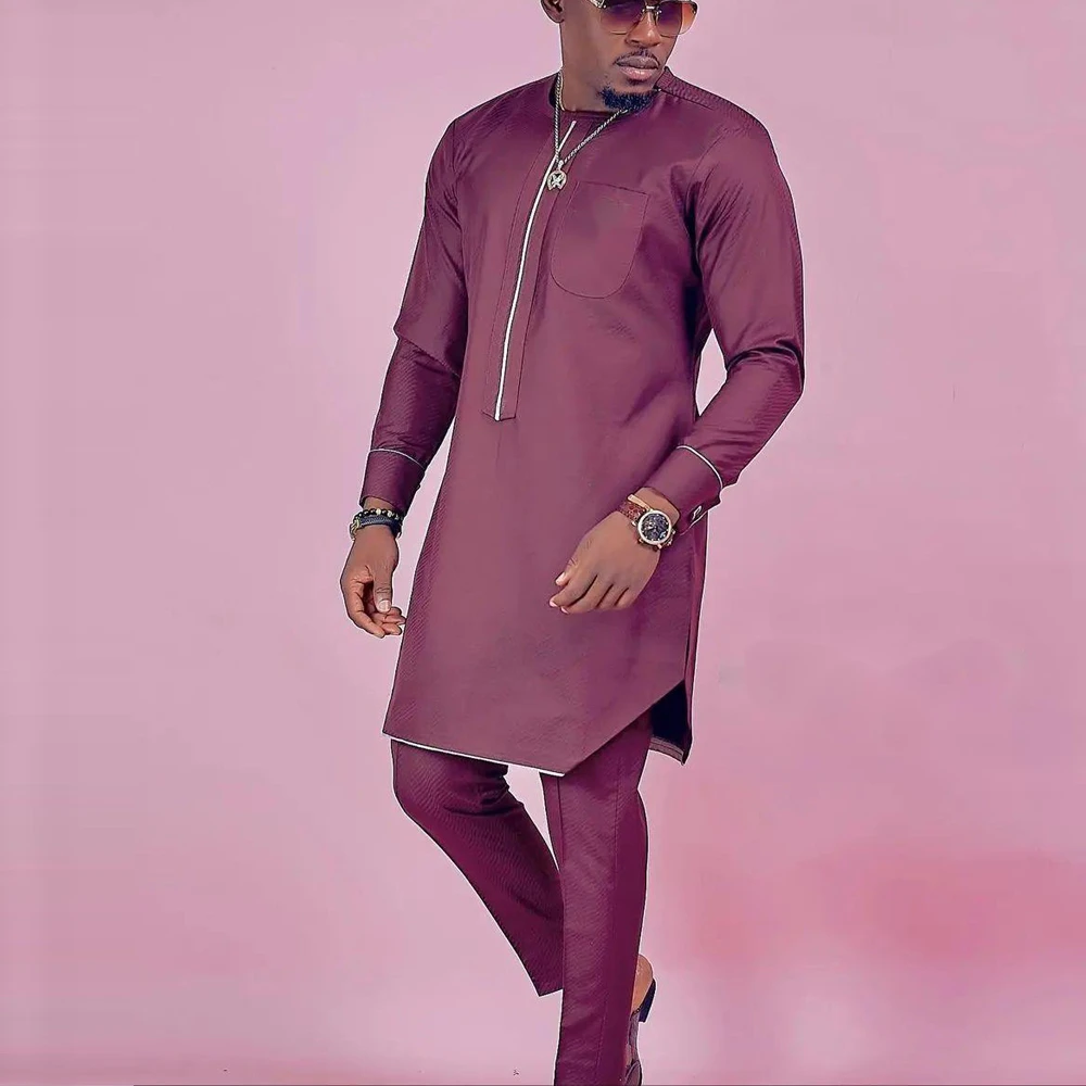 New In Summer Sets African Men's Clothing Solid Color Simple Shirt And