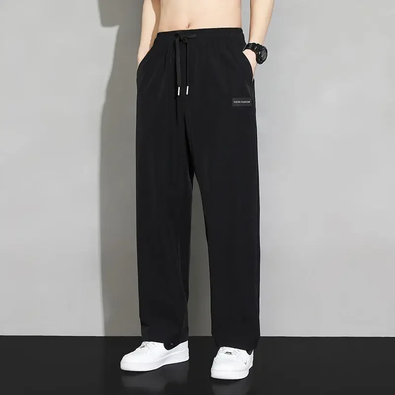 Pantalones de verano rectos para hombre, pantalones deportivos finos, lisos, drapeados, oferta de bienvenida, pantalones de entrenamiento estéticos, precio barato y caliente para hombres