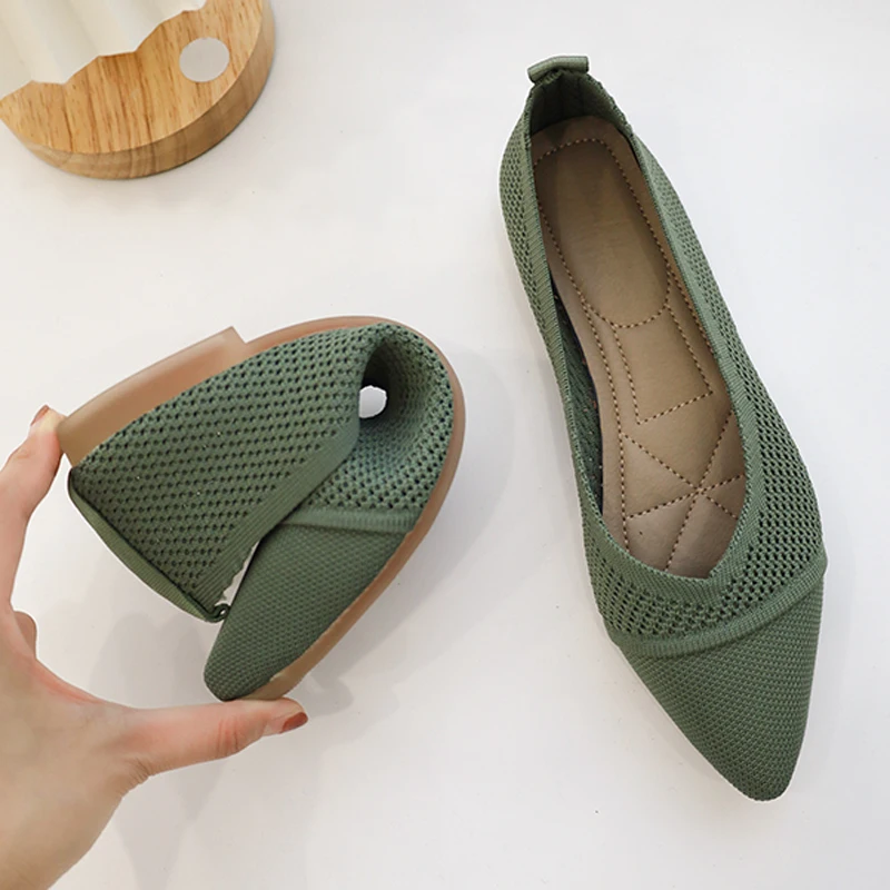 Women Ballet Flats Stretch Mesh Knitted Flat Shoes Woman Spring Summer 2022 Pointed Toe Soft Boat Shoes Driving Loafers Moccasin