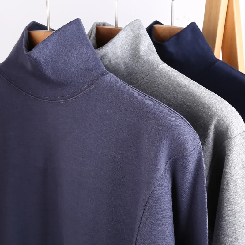 Turtleneck Undershirt Men Thin Cotton Sweater Blouse Cotton Long Sleeve 100% Cotton Thermal Underwear Shirt compression t-shirt