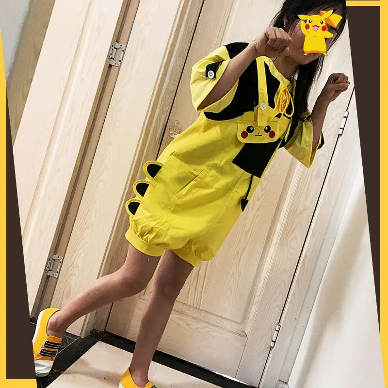 Conjunto macacão de algodão manga curta, personagem de anime fofo, padrão  pikachu, bebê masculino e feminino, pokémon, meias, verão - AliExpress