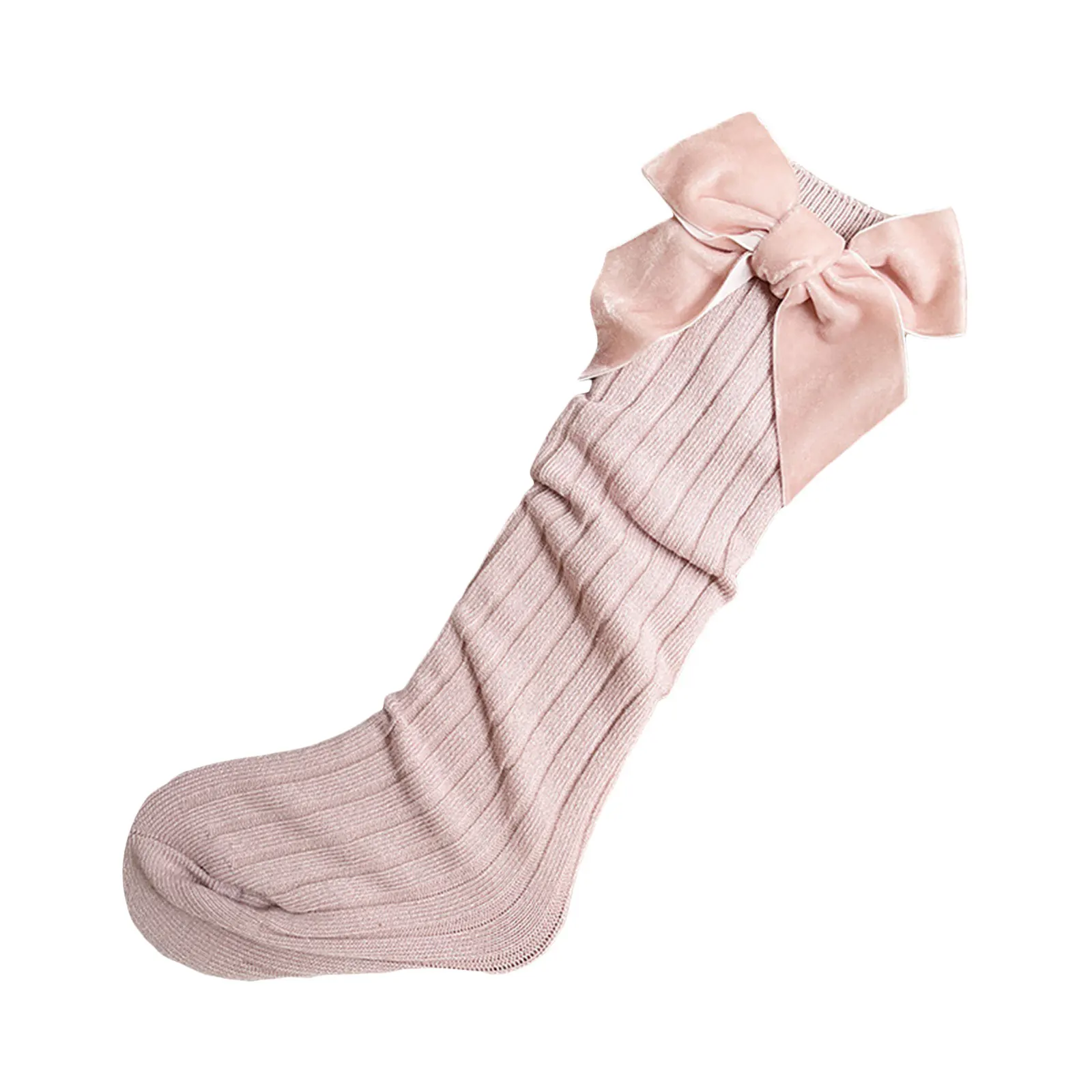 

1-8T Kids Velvet Bow Double Needle Pit Bar Knee Socks Baby Velvet Bow Cute Rib Knit Stockings