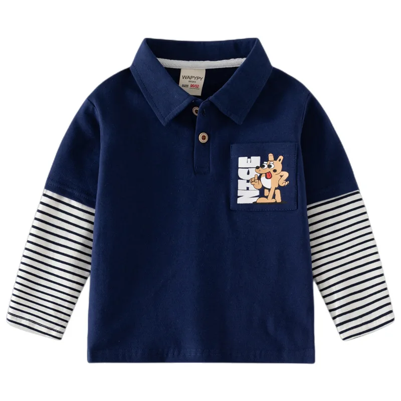 Children's Long SleeveTT-shirt Autumn New Boys' Fake Two PiecespoloCollar Base Tops Children's Clothing Wholesale