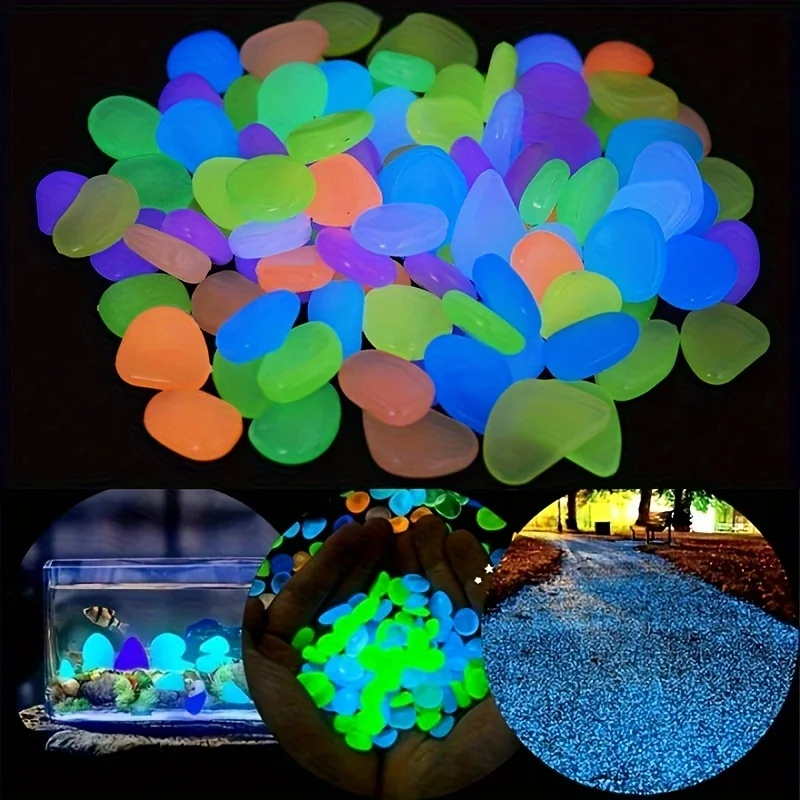 200Pcs Glow in the Dark Garden Pebbles For Sidewalk Garden Terrace Lawn Garden Patio Fish Tank Aquarium Decoration Glow Stone