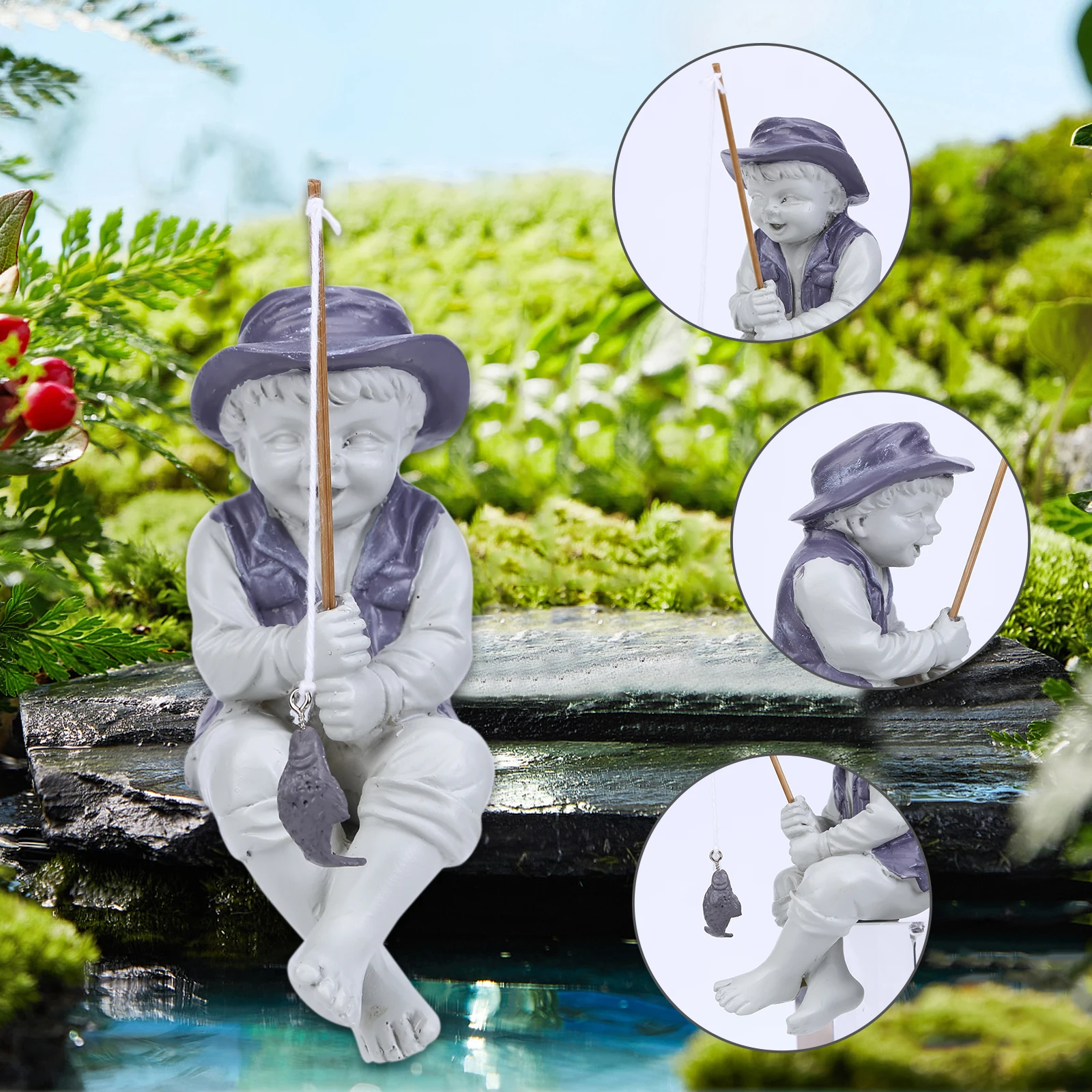 Resin Fisherman Boy Fishing Rod Figurine Sculpture Pond Fishing Statue Real  Gravel Resin Removable Rod for Outdoor Swimming Pool - AliExpress
