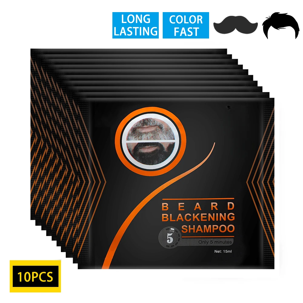 

Natural Beard Coloring Instant Hair Dye Black Beard Shampoo for Men Temporary Blackening Moustache Shampoo Wash convenient 10pcs