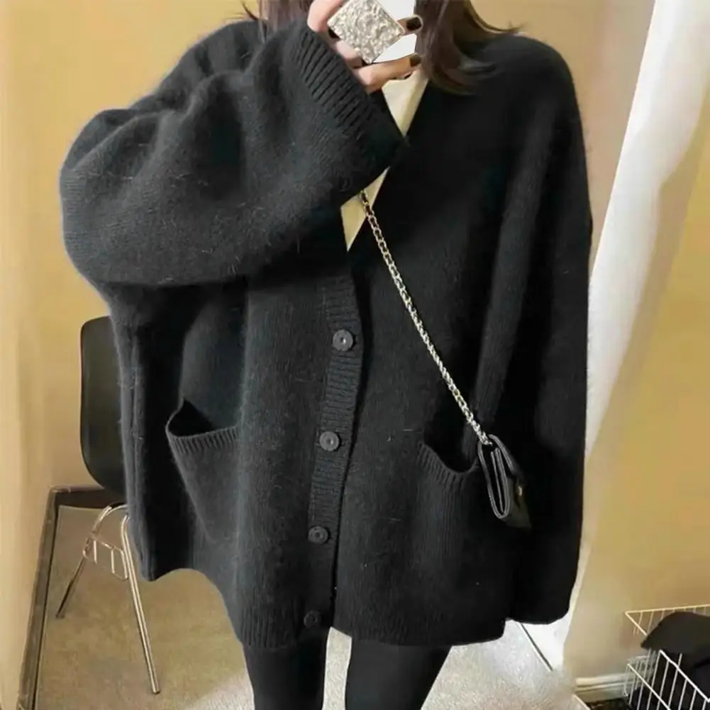 

Button Closure Jacket Solid Color Cardigan Cozy Knitted Sweater Coat Button Closure Solid Color Pockets Women's Fall/winter