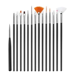 15 - Piece Nail Art Brush and Tool Set for Professional Detailing and DIY Creations (Black)