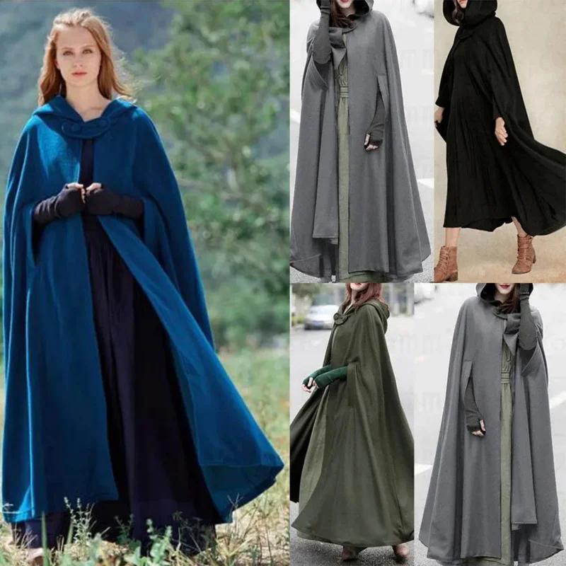 Hirigin Womens Long Cape Cloak Hooded Cloak Wool Blend Coat Sleeveless Winter Cardigan Warm Cosplay Fashion Cool, Women's, Size: Small, Green