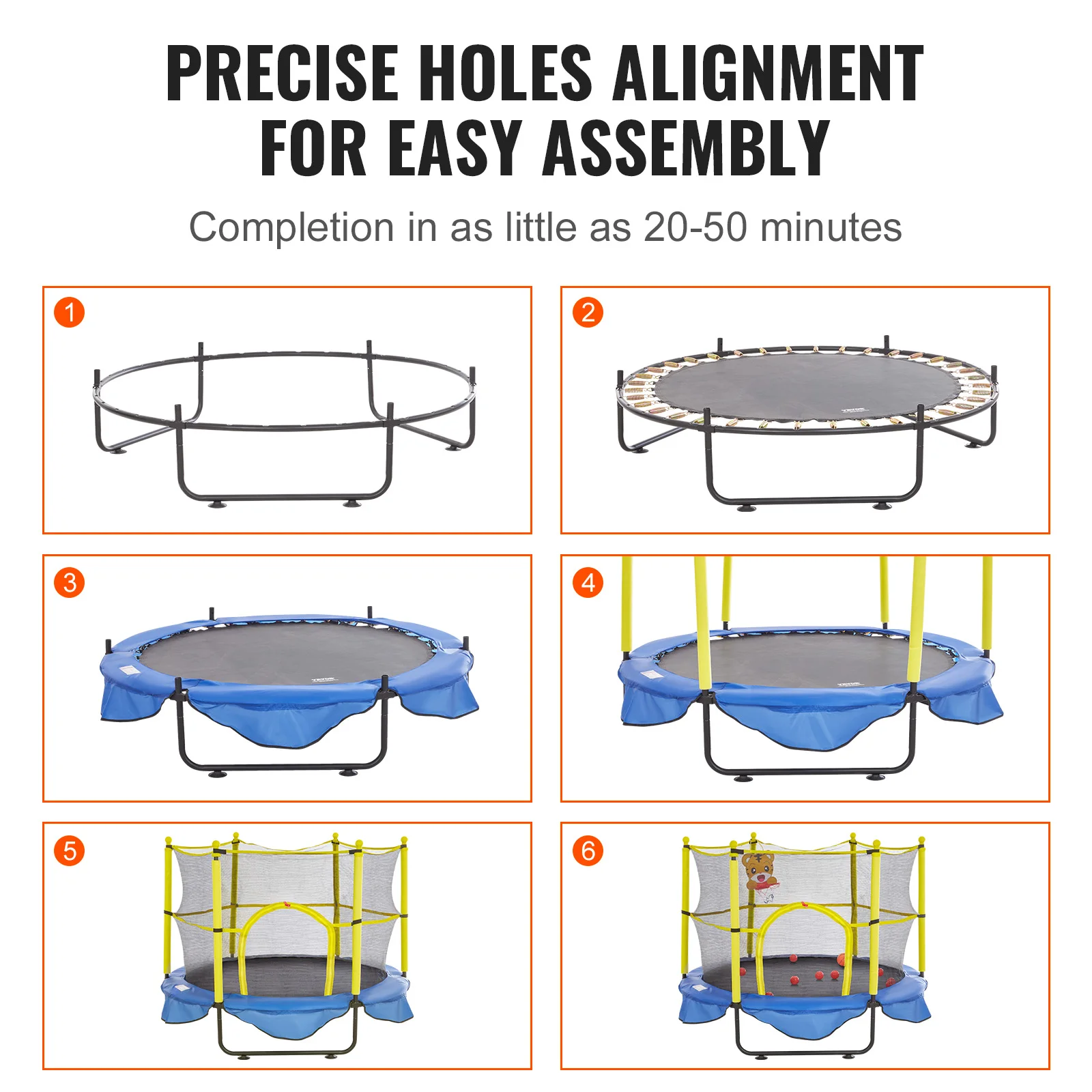 VEVOR 60" 5FT Trampoline for Kids Indoor Outdoor Trampoline with Safety Enclosure Net Basketball Hoop and Ocean Balls for Kids