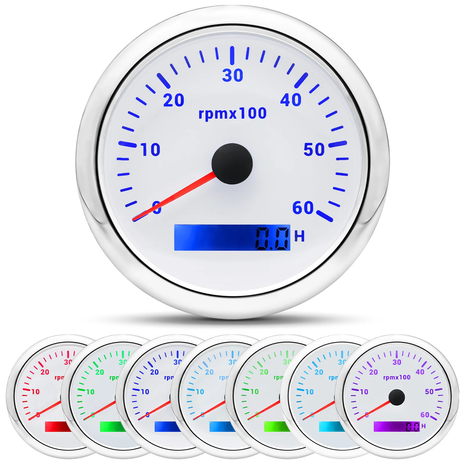 Car Boat Tachometer Tacho Gauge Rev Counters with Trip Hour Meter 85mm 0-7000RPM 8000RPM 6000RPM 7 colors backlit