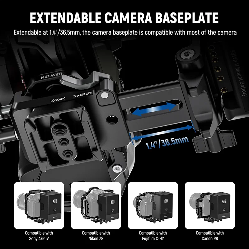 NEEWER Foldable V Mount Battery Plate Arca Camera Baseplate RS3 RS4 Gimbal & Tripod Lightweight DSLR Camera Video Rig