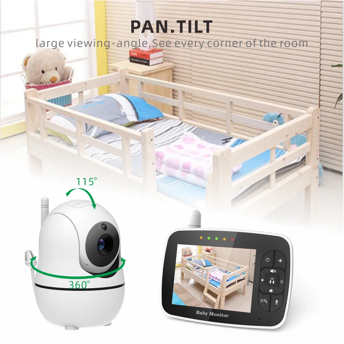 Baby Monitor with Remote Pan-Tilt-Zoom Camera, 3.5” Large Display Video  Baby Monitor with Camera and Audio |Infrared Night Vision |Two Way Talk |  Room