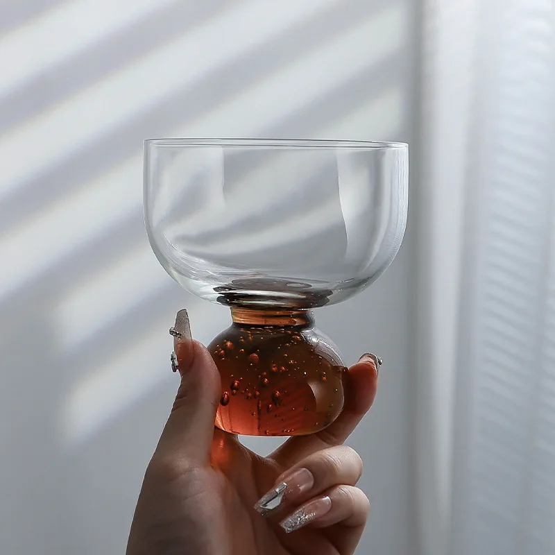 Color Round Ball Bubble Ice Cream Cup Light Luxury Vintage Ins Style Glass Cup Dessert Milkshake