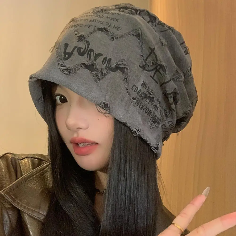Mode Pullover Kurze Krempe Stapeln Hut frauen Persönlichkeit Großen Kopf Dünne Skullies Beanie Cap Baggy Kopf Hut Casual Beanies hut