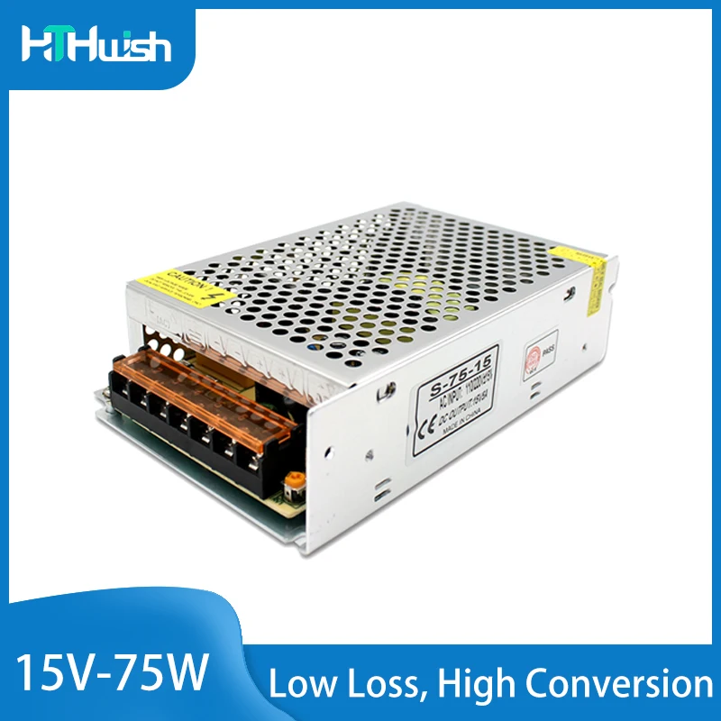 

Power Supply Adapter Light Transformer AC 110V 220V To DC 15V 5A 75W Power Supply Source Adapter Strip Switch LED Driver Adapter