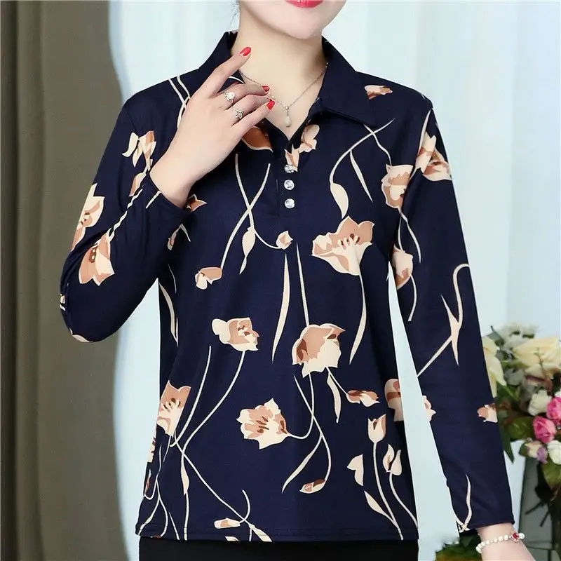 Fashion Turn-down Collar Button Blouse Spring Autumn Long Sleeve Women's Clothing Commute Casual Floral Printed Straight Shirt