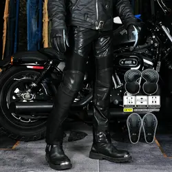 2024 Motorcycle Riding Jeans Motocross Racing Pants PU Leather Biker Trousers Waterproof Windproof Men With 4X CE Knee Hip Pad