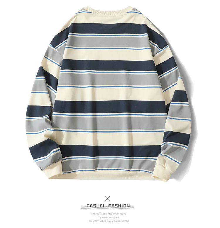 Koreanische Y2k Gestreiften Sweatshirt männer Frühling Herbst Lose Fit Pullover Top Trendy Marke Ins Jugend O Hals Farbe Blockieren Hoodie männer – Detail 4