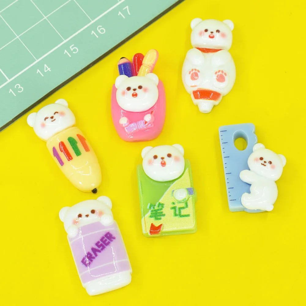 

100pcs Cute Simulation Cartoon Bear Stationery Notebook Resin Flatback Cabochon Scrapbook Kawaii DIY Embellishments Accessory
