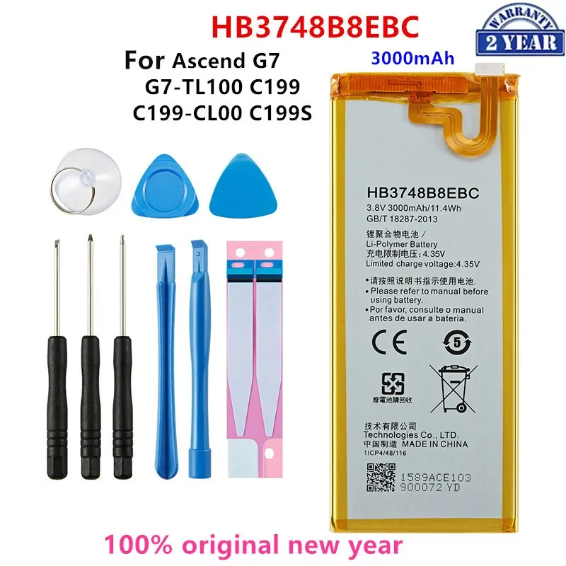 

100% Orginal HB3748B8EBC 3000mAh Battery For Huawei Ascend G7 G7-TL100 C199 C199-CL00 C199S RIO-AL00,TL00 UL00 Tools