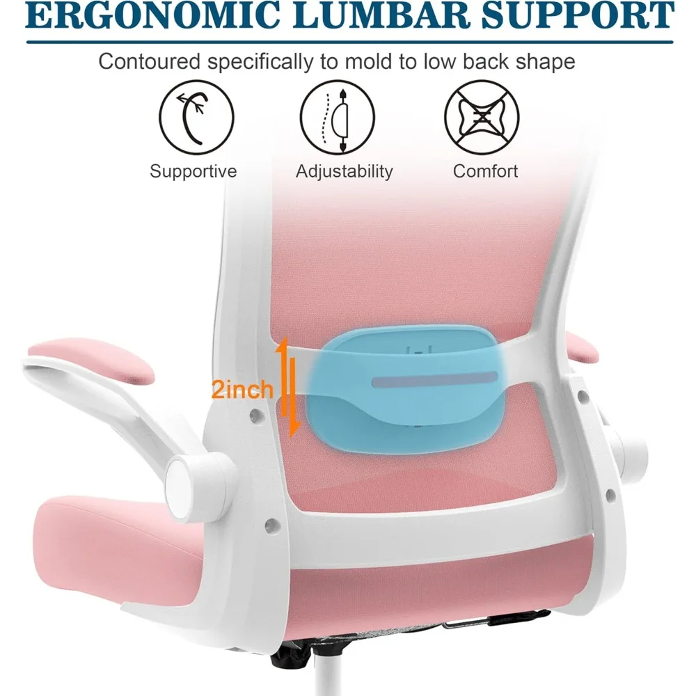 ergonomic high-back swivel chair with adjustable lumbar support, headrest, and flip-up armrests