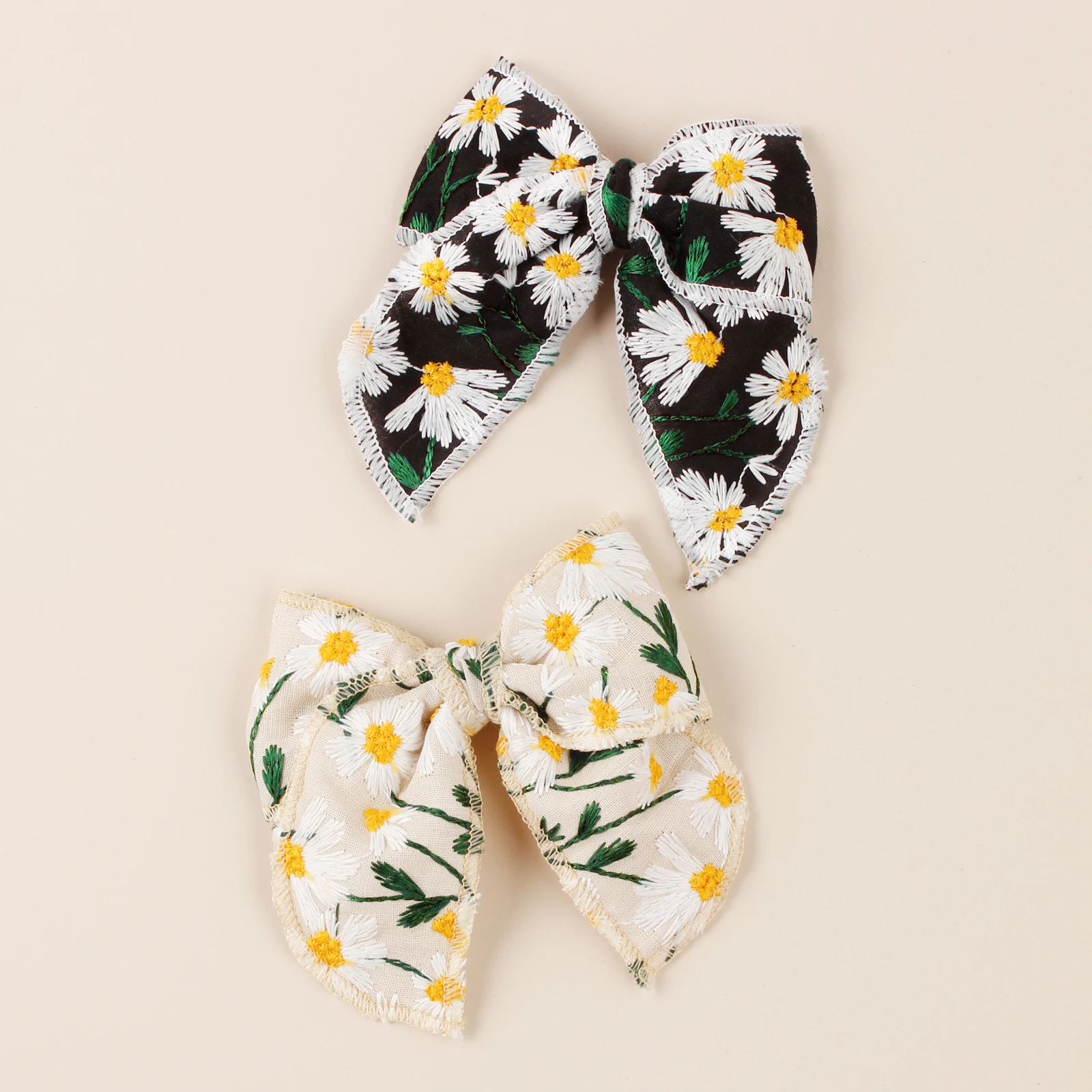 2pcs Kids Flowers Embroidery Large Bow Hair Clips Girls Daily Ponytail Decor Barrettes Children Party Fashion Hair Accessories 4