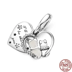 925 Sterling Silver NEW Lovers Cat Heart-Shaped Charm Suitable For 3mm Bracelets&Bangle Making Fashion DIY Jewelry For Women