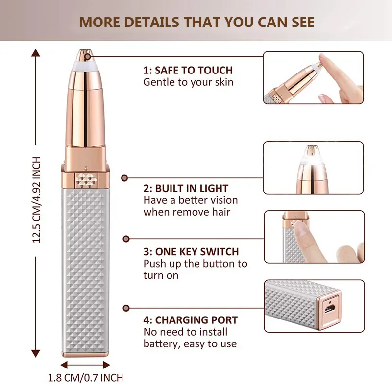 2 in 1 Electric Shaver Eyebrow Trimmer Women\'s Bikini Facial Hair Remover Portable USB Charging Painless Epilator for Women Body
